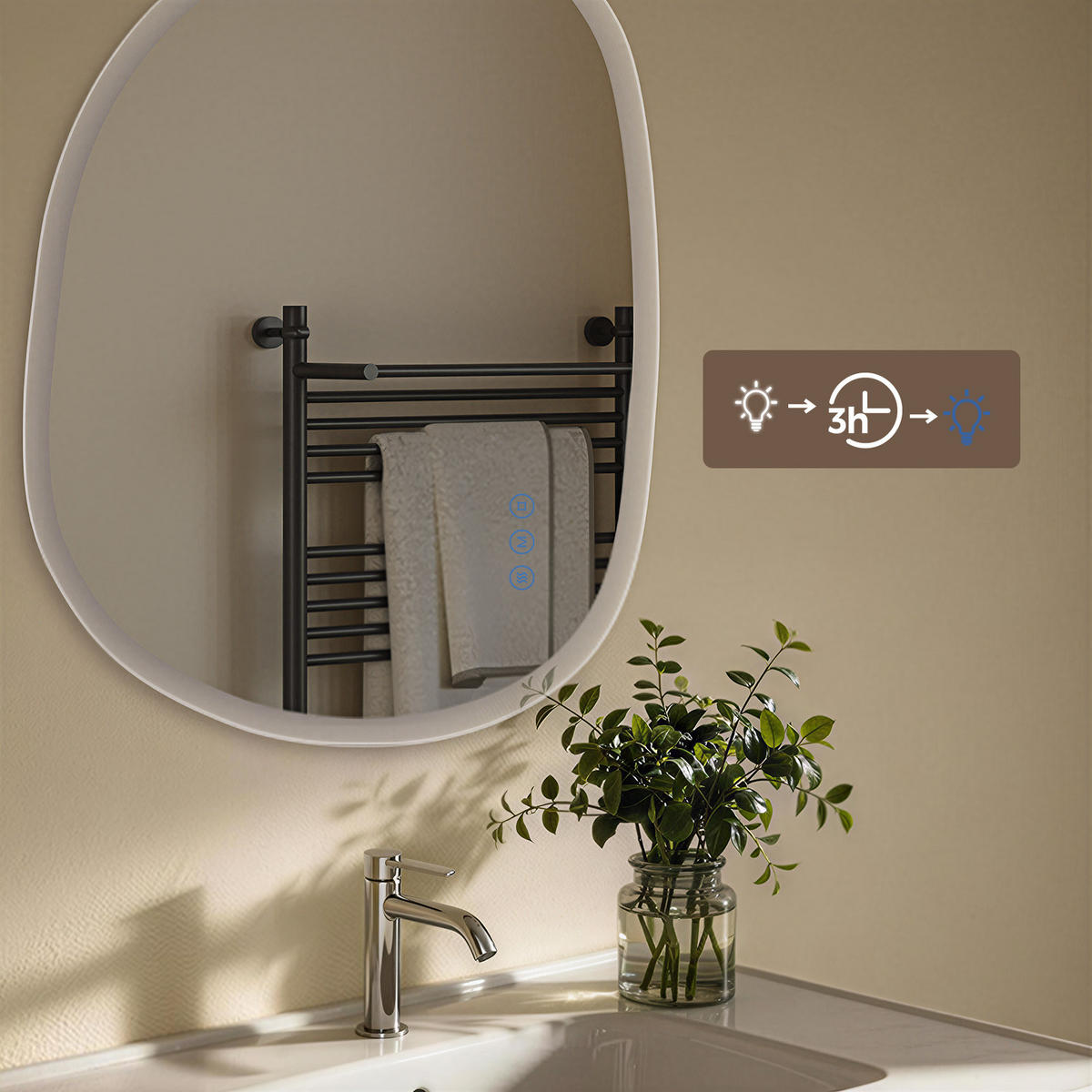 BADSPIEGEL mit Beleuchtung 60/80 cm asymmetrisch rahmenlos LED dimmbar mit Antibeschlag - Transparent, Glas (80/60/2.5cm) - S'AFIELINA
