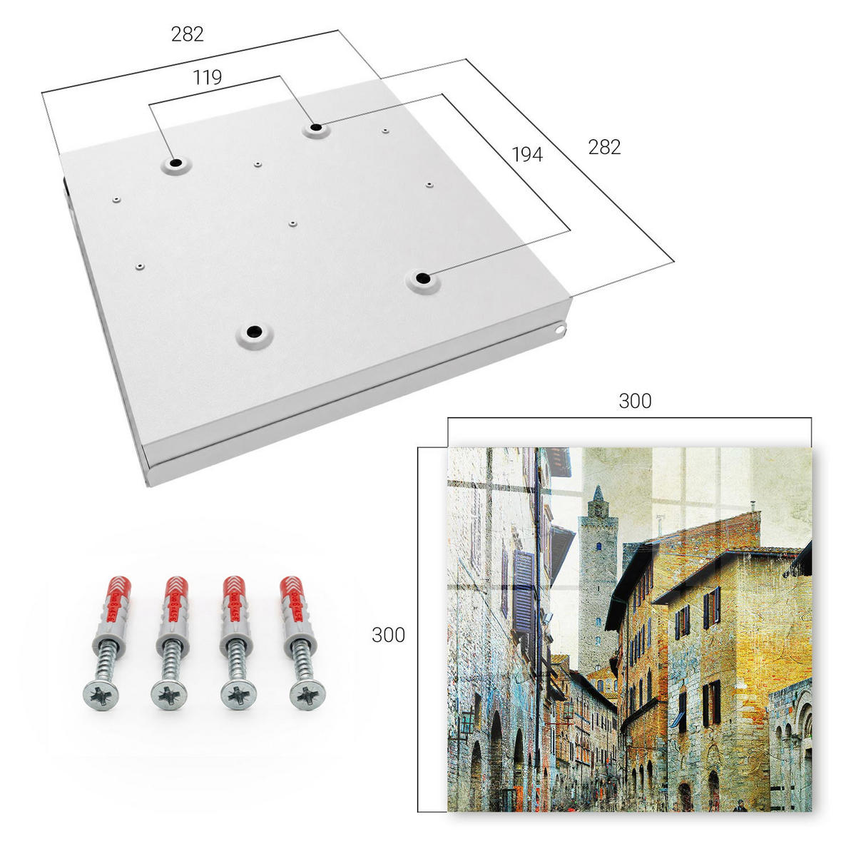 SCHLÜSSELBOX Weiß 30x30 cm – Türöffnung nach rechts - Mittelmeerstraße - Beige, Metall (30/30/5cm) - TULUP