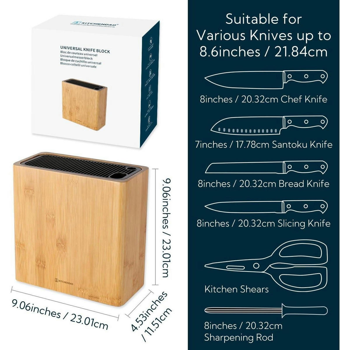 MESSERBLOCK Bambus mit Schlitzen für Schere und Wetzstab - Braun, Naturmaterialien (14.2/23.1/14.2cm)