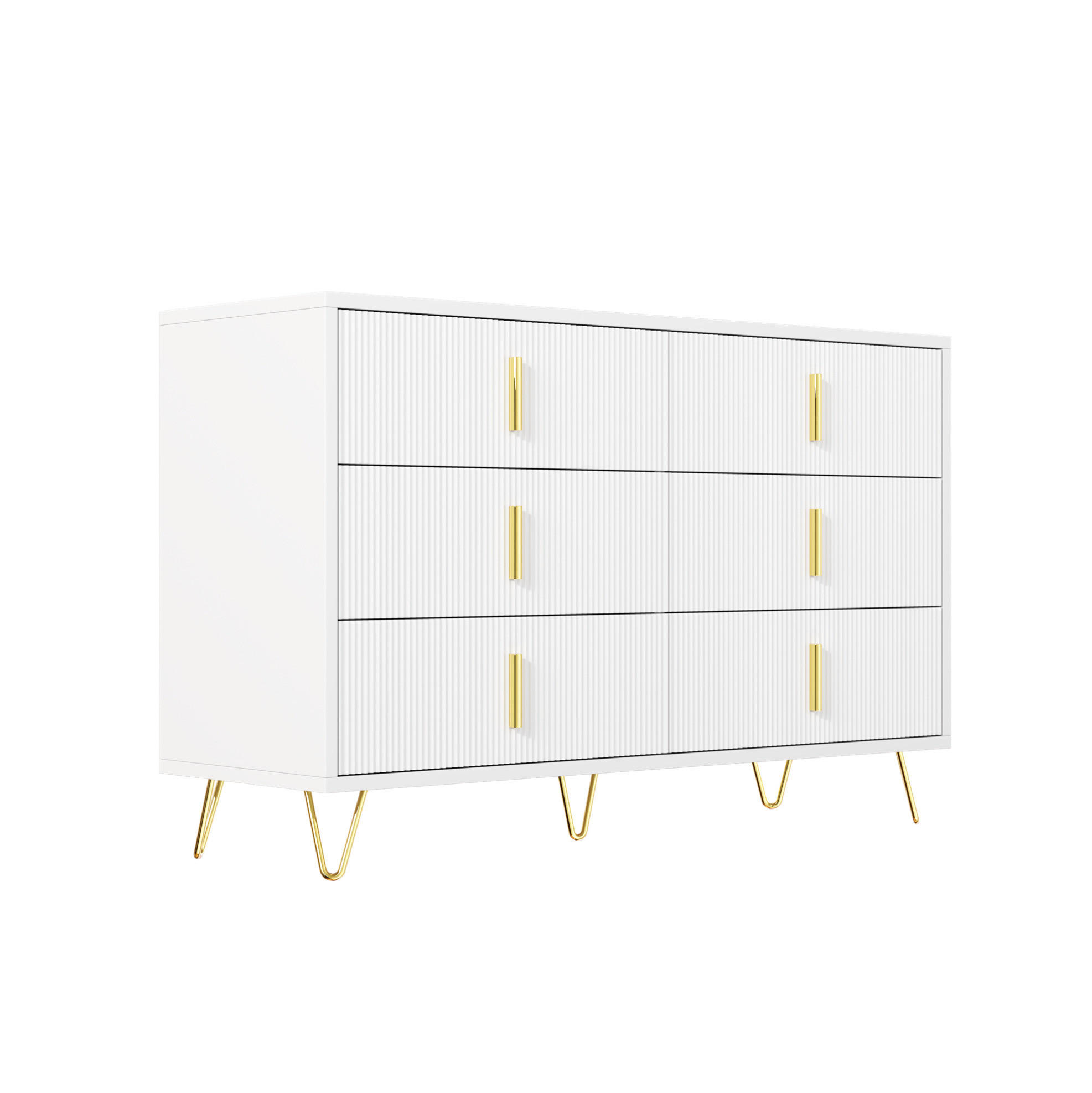 KOMMODE aus Spanplatte 120x77x40cm in Weiß mit 6 Schubladen - Weiß, Holzwerkstoff (120/77/40cm) - Modfu