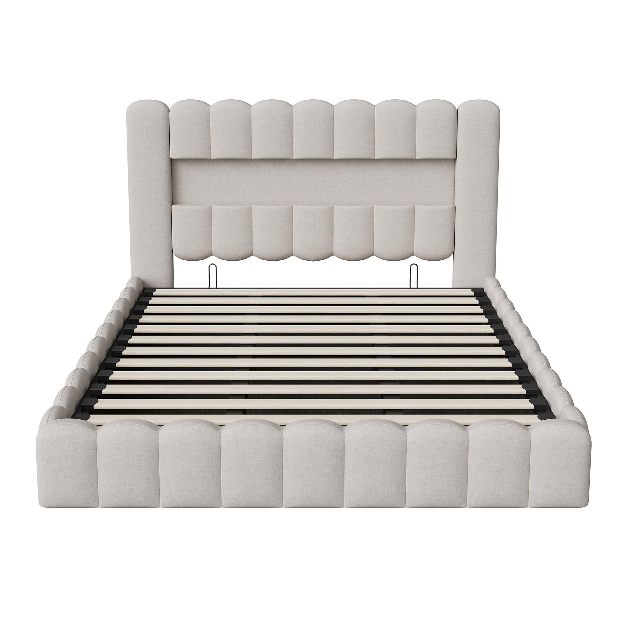 STAURAUMBETT 180x200 cm Doppelbett, mit USB-Anschluss und LED-Beleuchtung, Leinenstoff in Beige - Beige, Holz (180/200cm) - BRILVERDE