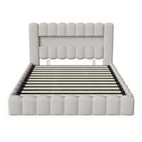 STAURAUMBETT 180x200 cm Doppelbett, mit USB-Anschluss und LED-Beleuchtung, Leinenstoff in Beige - Beige, Holz (180/200cm) - BRILVERDE