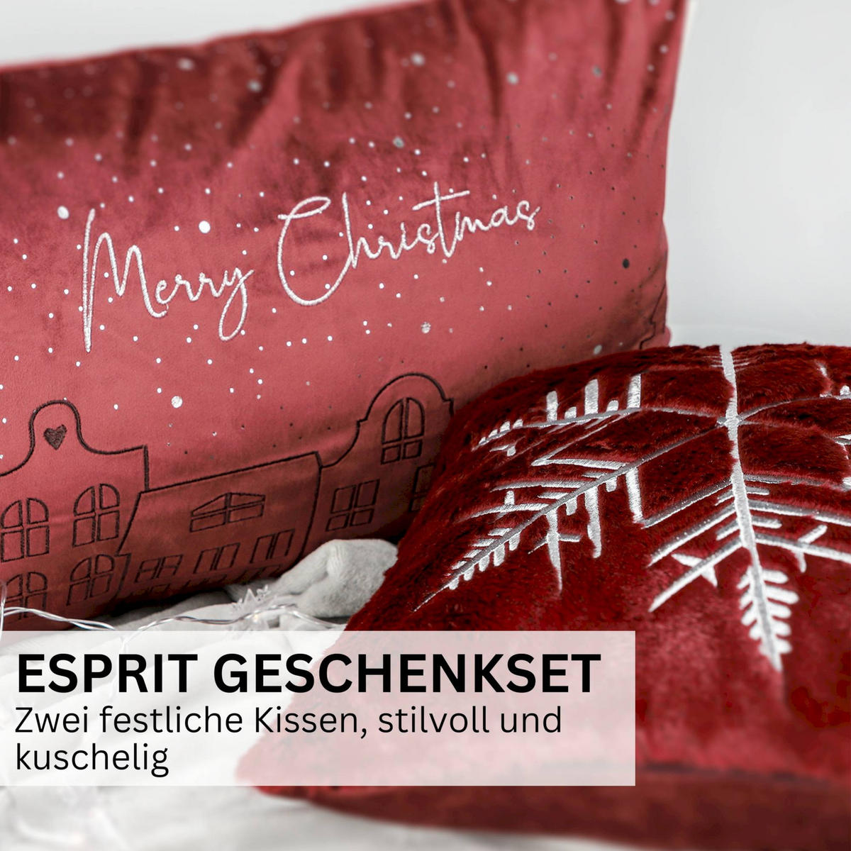 ZIERKISSENHÜLLE WEIHNACHTEN TOWN - Rot, Textil (60/40cm) - Esprit