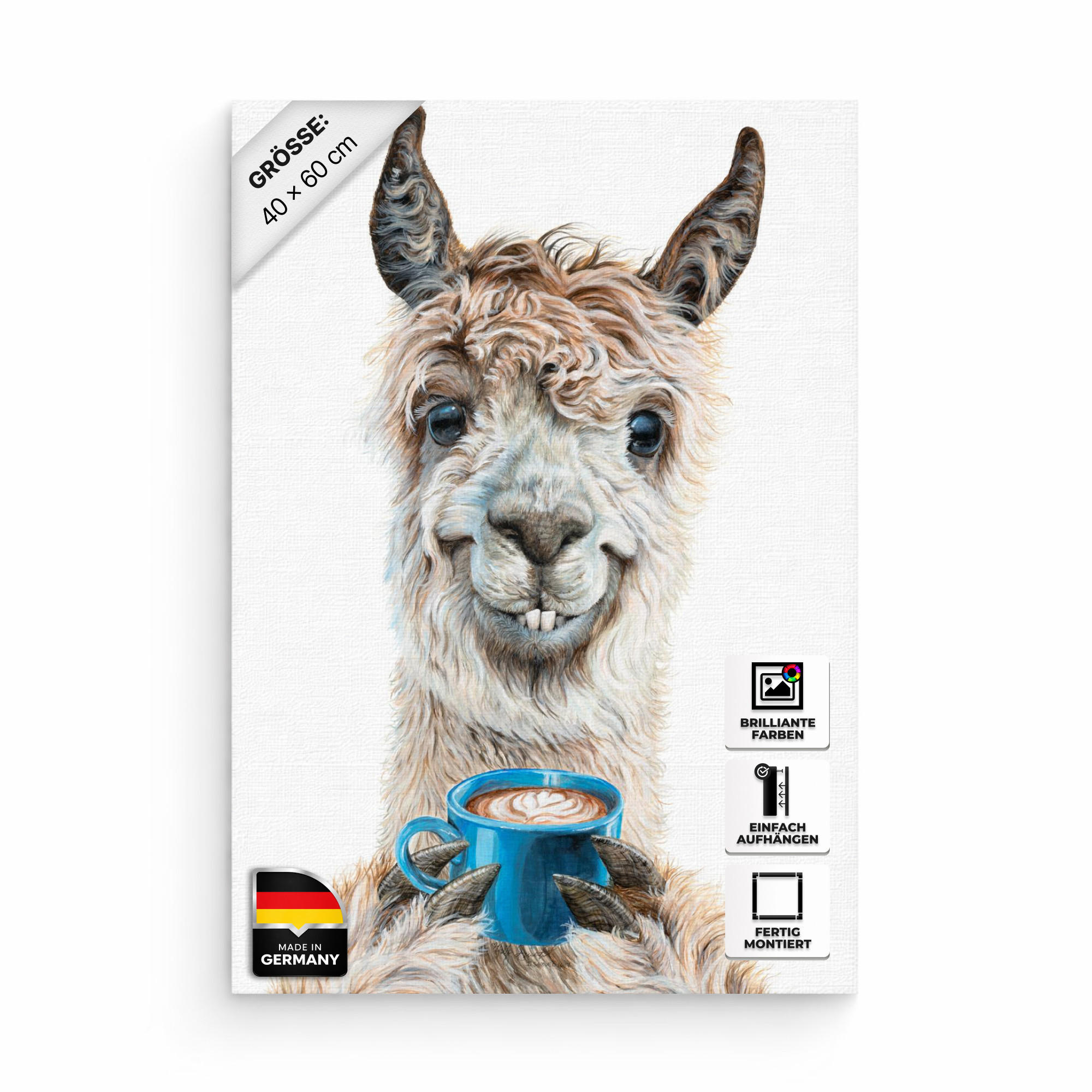 LEINWANDBILD Lama Latte 40x60 cm - Blau/Beige, Papier (40/60cm)