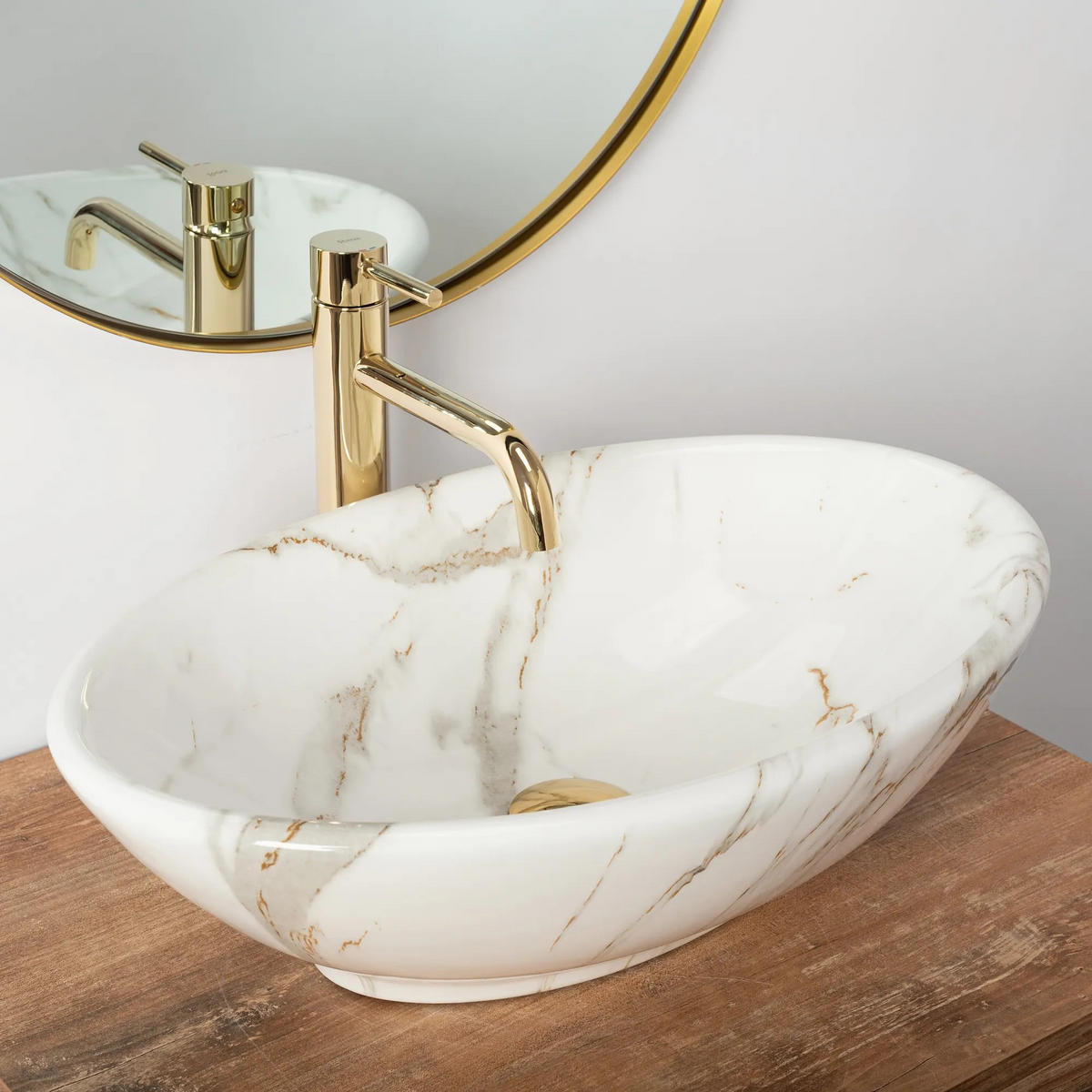AUFSATZWASCHBECKEN Rea Pamela Shiny Aiax - Weiß, Keramik (33/15/53cm) - REA