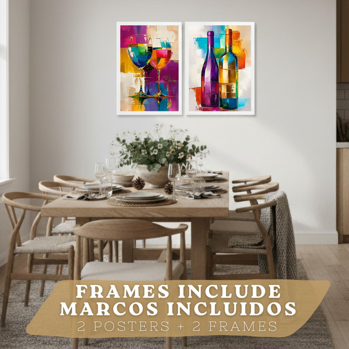PLAKAT Sada 2 Pop Wine A4 Bílý rám - bílá, papír (29.7/1/21cm) - Nacnic