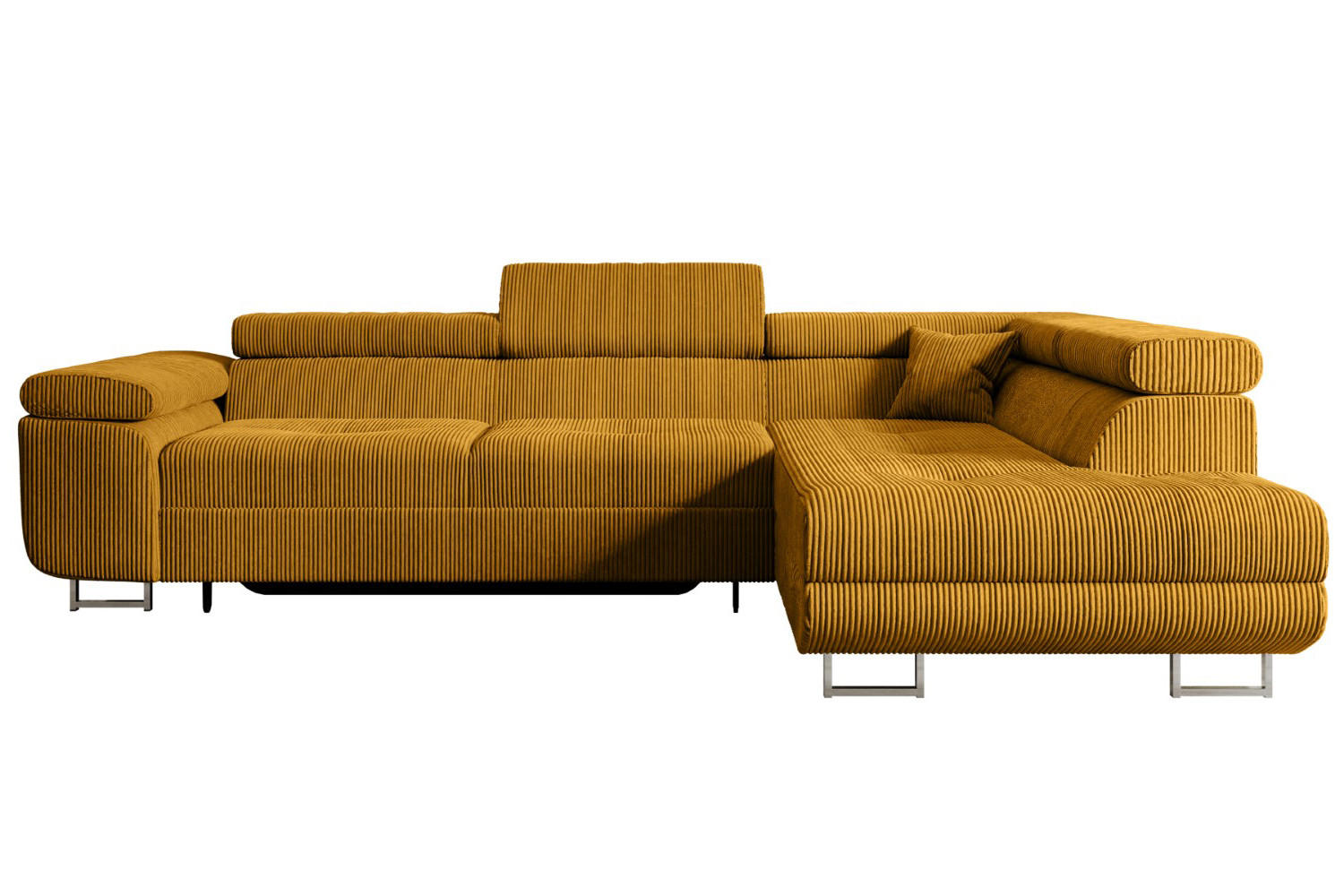 ECKSOFA mit Schlaffunktion und Bettkasten GUSA-L 272x202x107 cm Senfgelb Cord - Gelb/Silberfarben, Holzwerkstoff/Textil (272/202cm) - ALTDECOR