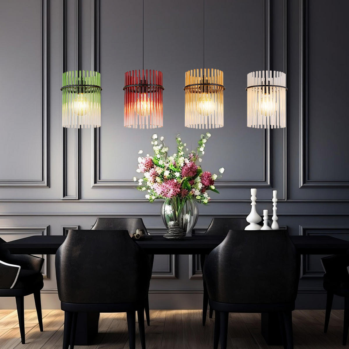 LED HÄNGELEUCHTE Glas bunt Schwarz - Multicolor, Glas (110/20/140cm) - Globo Lighting