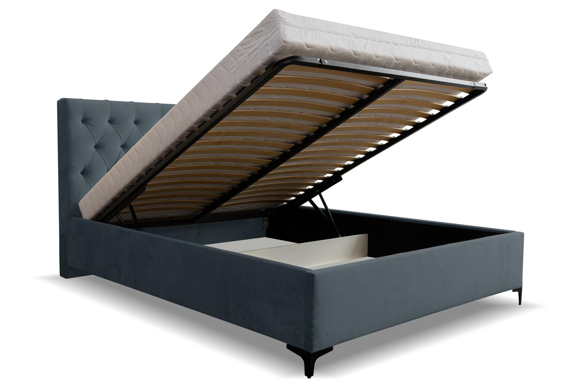 POLSTERBETT CHESTERFIELD mit Bettkasten Velour Stoff 140 x 200 cm - Dunkelgrau, Holzwerkstoff (140/200cm) - VENASI MÖBEL
