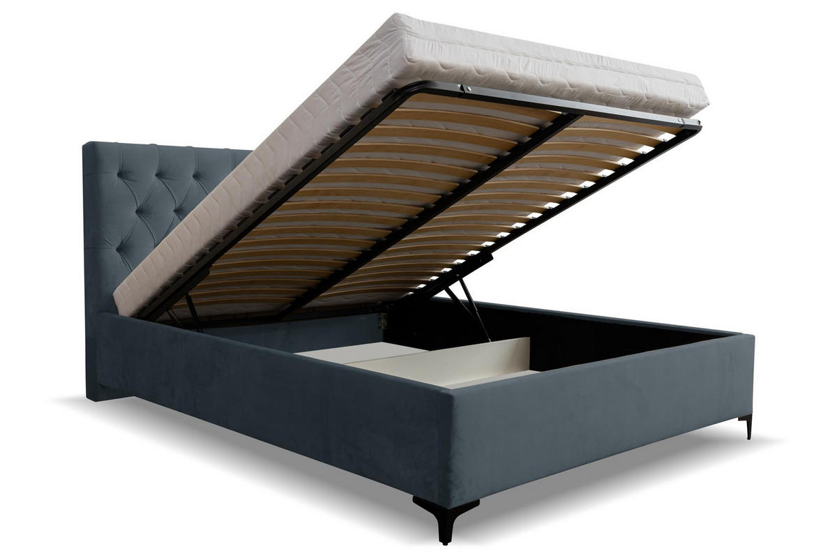 POLSTERBETT CHESTERFIELD mit Bettkasten Velour Stoff 180 x 200 cm - Dunkelgrau, Holzwerkstoff (180/200cm) - VENASI MÖBEL
