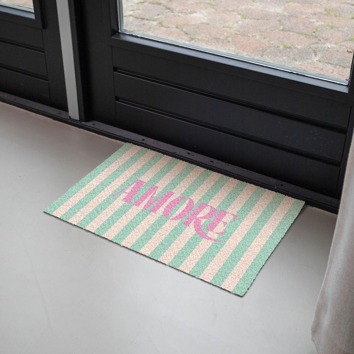 FUSSMATTE Rosa – Grün – Streifen – Amore 60x40 cm - Mintgrün, Kunststoff (60/0.4cm) - MuchoWow
