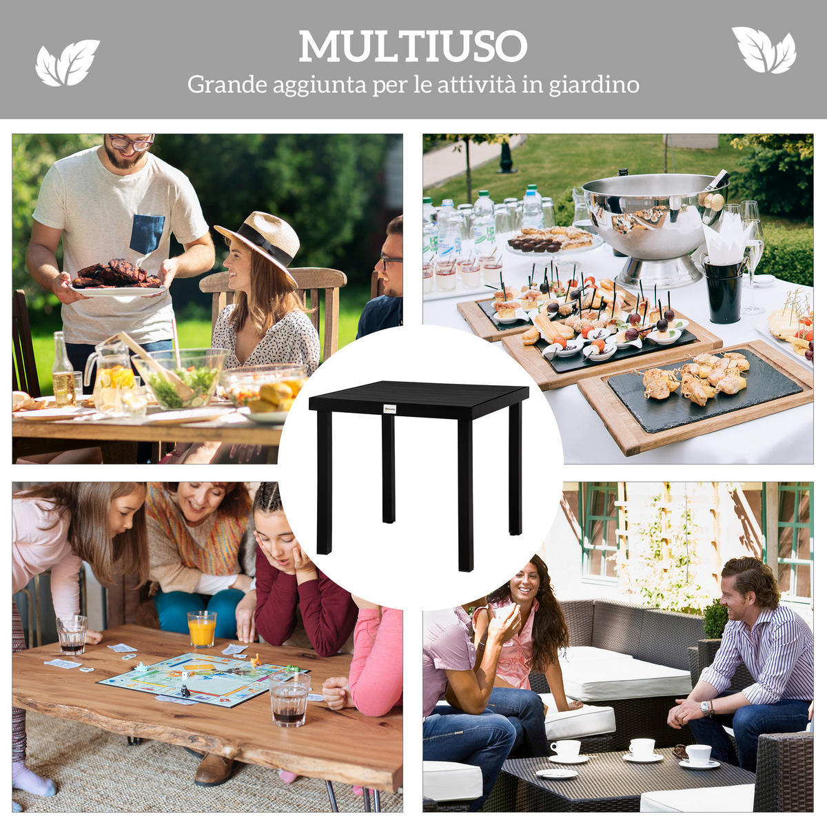 GARTENTISCH,QUADRATISCH Holzoptik 78x78cm,schwarz - Schwarz, Metall (78/78/74cm) - Vallsero