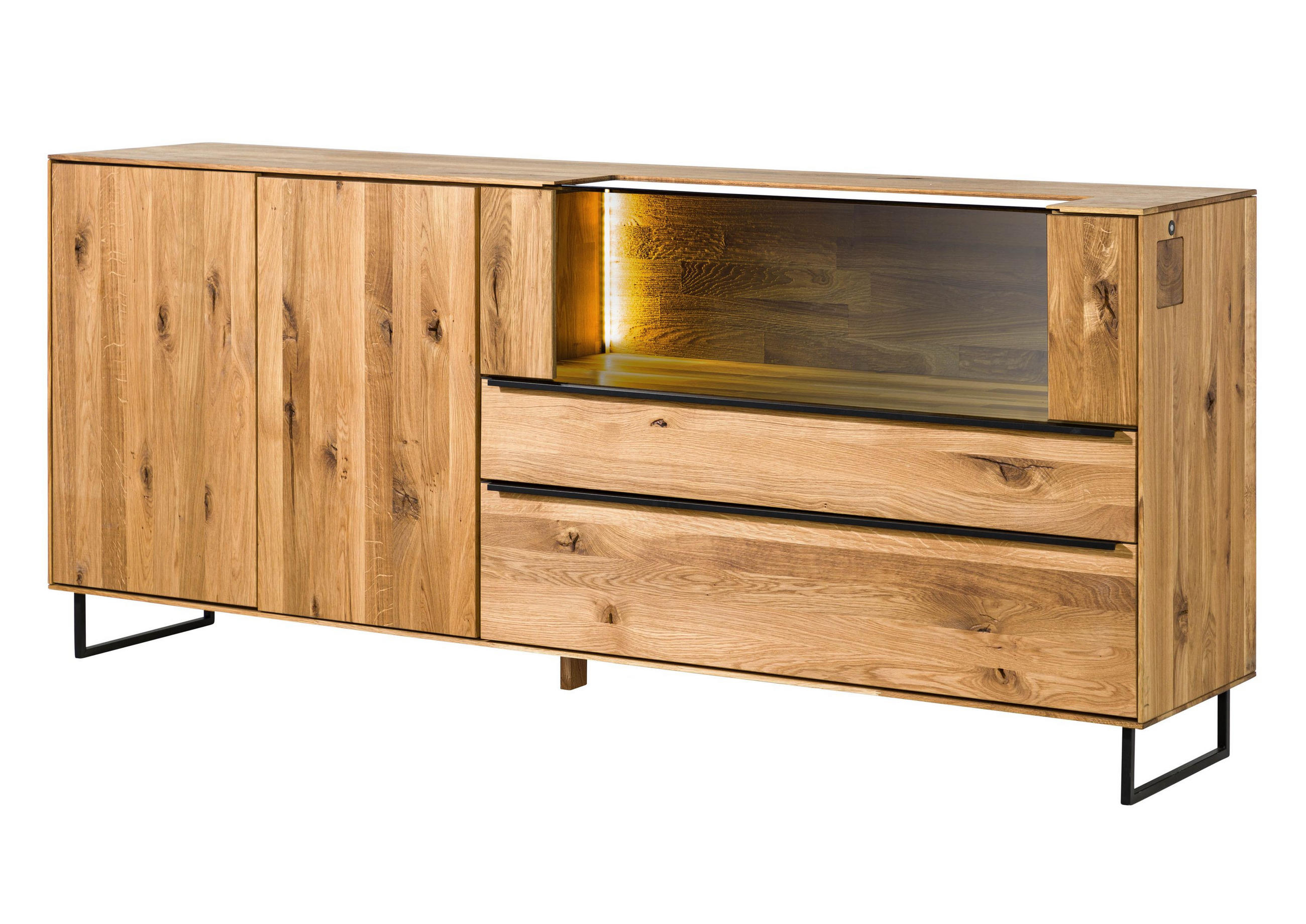 SIDEBOARD Wildeiche 200x43x87 natur geölt WIEN #221 - Braun, Holz (200/87/43cm) - Massivmoebel24
