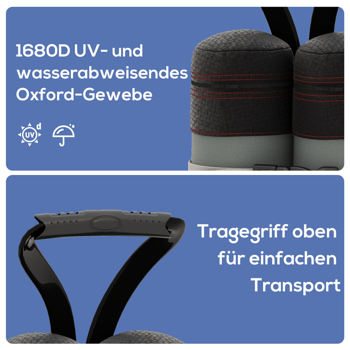 SANDGEWICHTSSÄCKE 4er-Set mit Griff für Pop Up Pavillon, Pavillonstandfüße aus Oxford, Grau+Schwarz - Schwarz, Kunststoff (10/20cm) - Outsunny