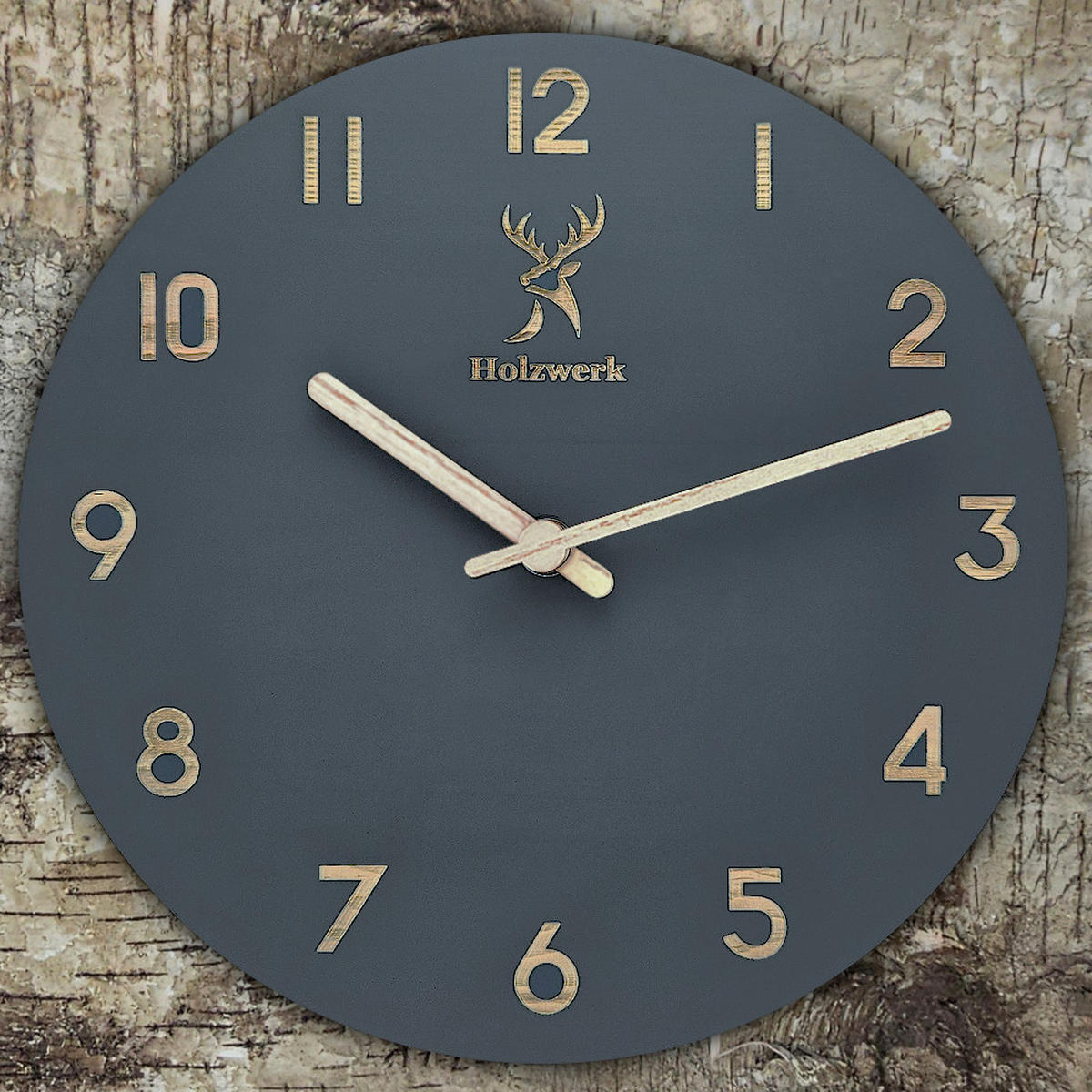 WANDUHR Holz Designer BAMBERG Loft Wand Uhr, grau - Beige/Grau, Holz (25/25/2.2cm) - Holzwerk