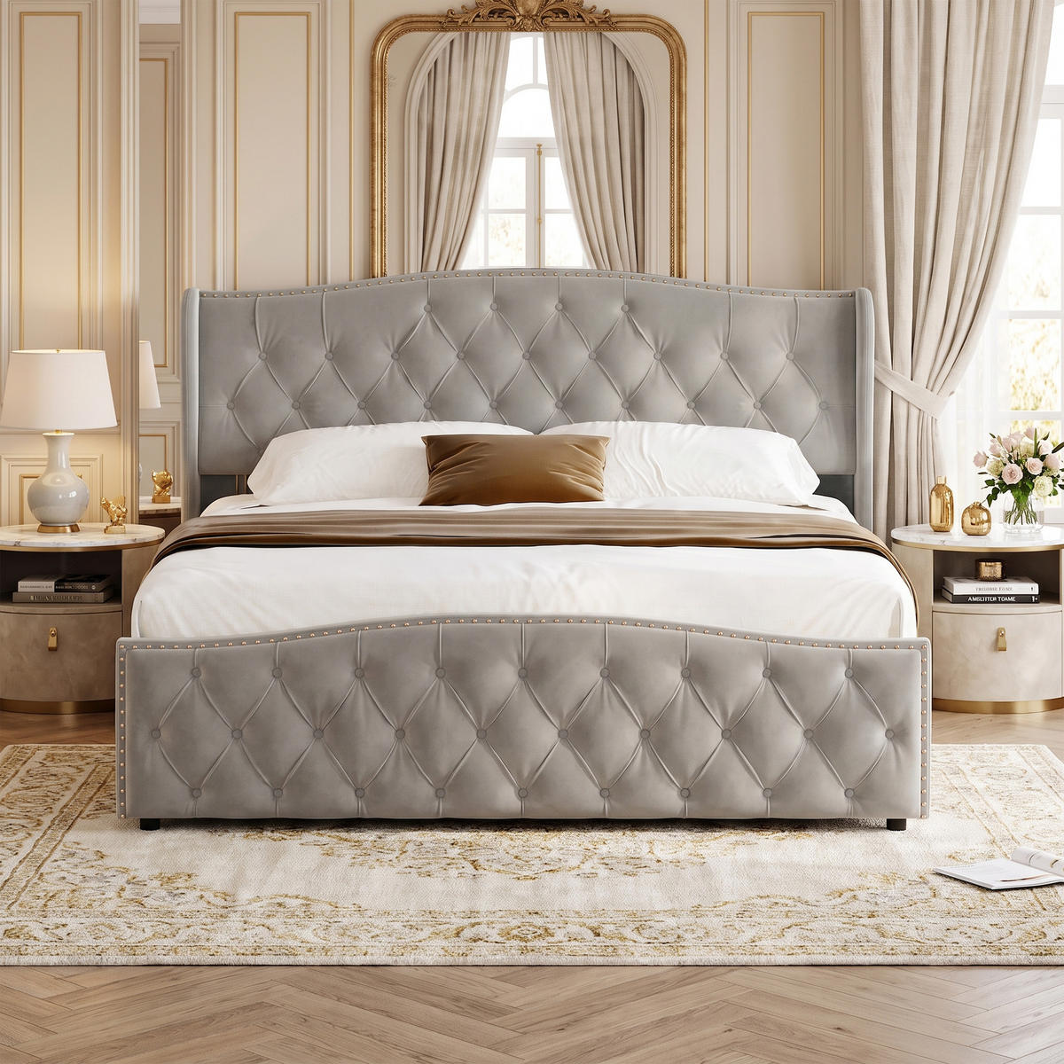 POLSTERBETT 160x200 cm mit Bettkasten, Doppelbett mit Kopfteil, Lattenrost und Stauraum, Samt Grau - Grau, Holz/Textil (160/200cm) - GENKI LIVING