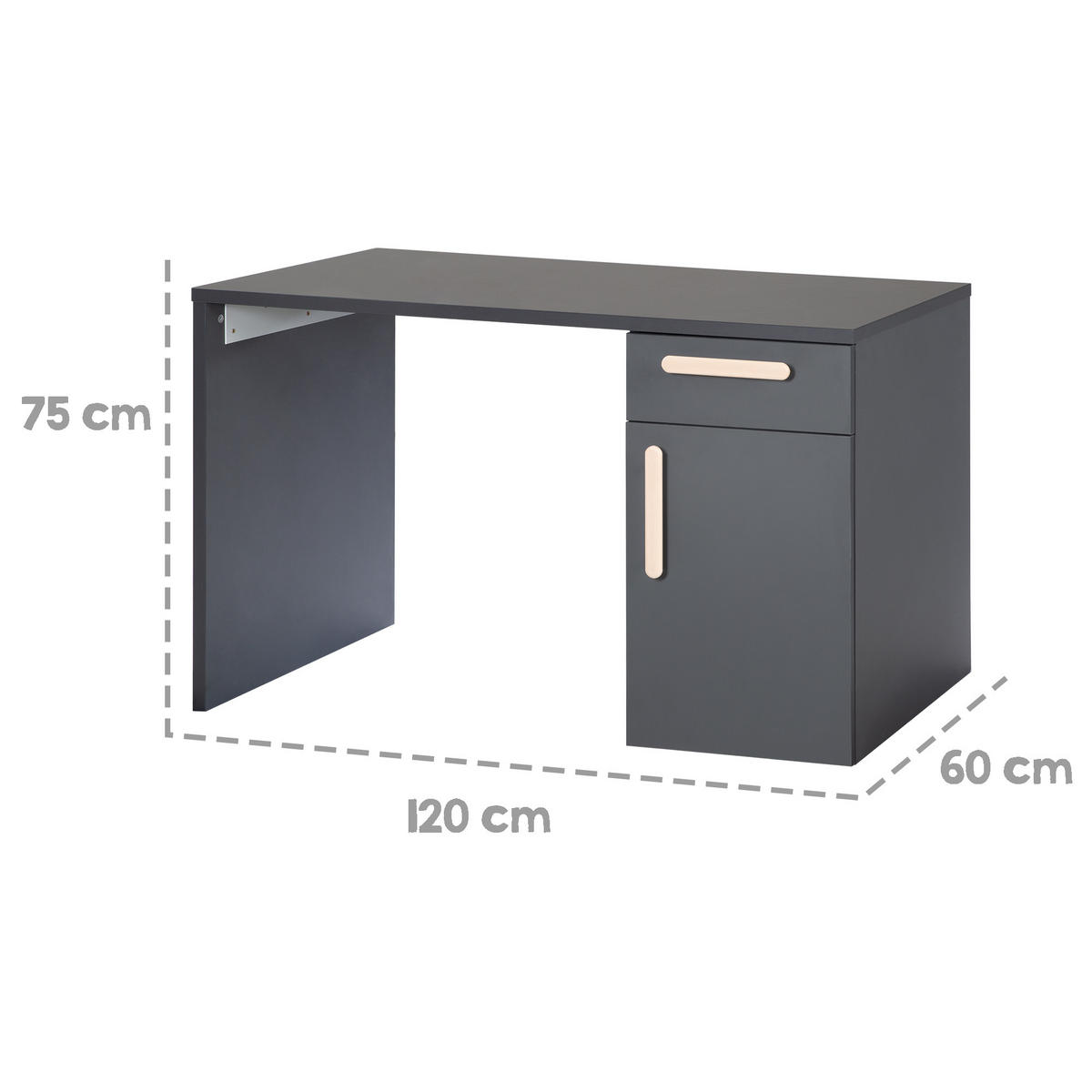 SCHREIBTISCH Jara - Anthrazit, Holzwerkstoff (120/75/60cm) - Roba