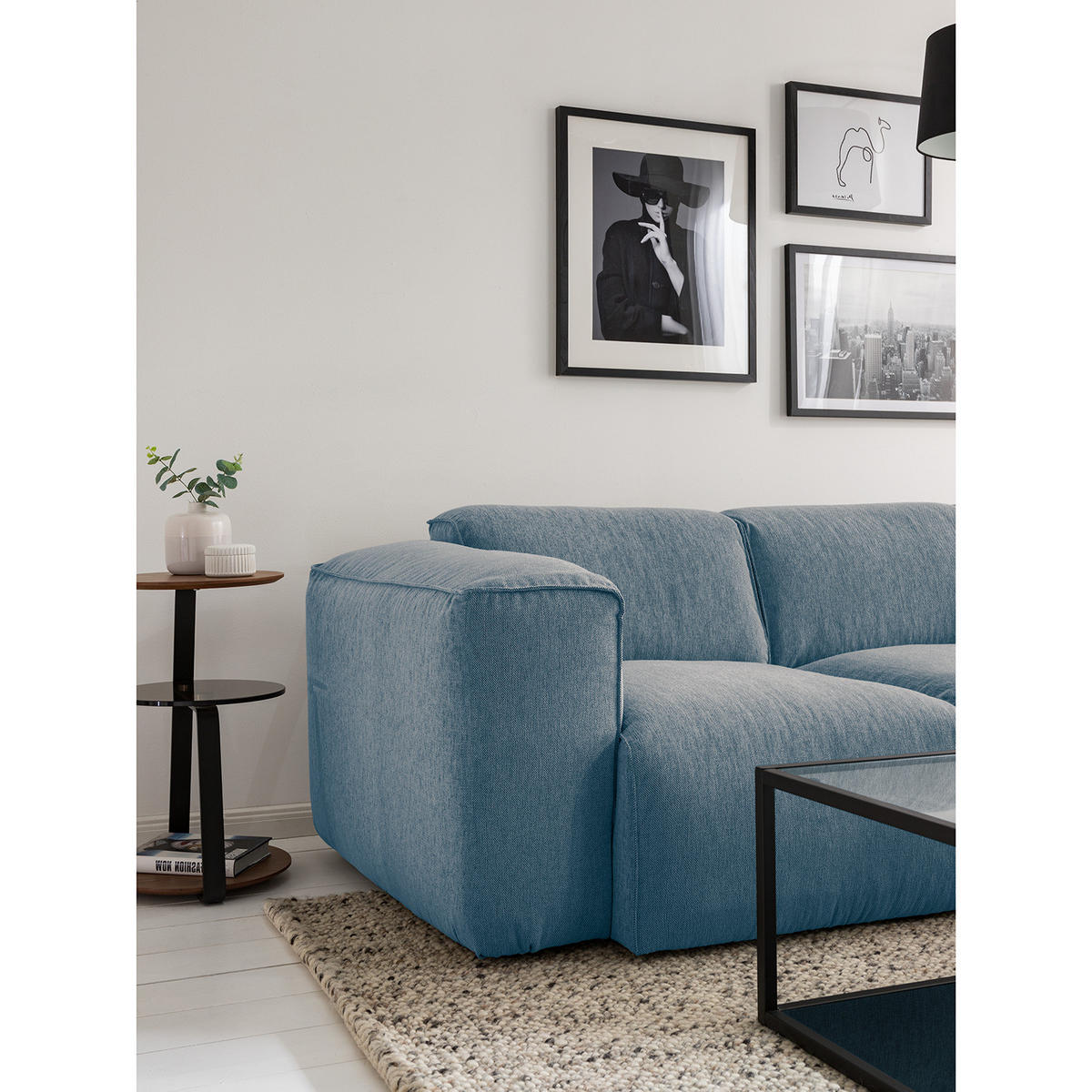 3-SITZER ECKSOFA mit Longchair - Blaugrau/Schwarz, Kunststoff/Textil (251/173cm) - home24
