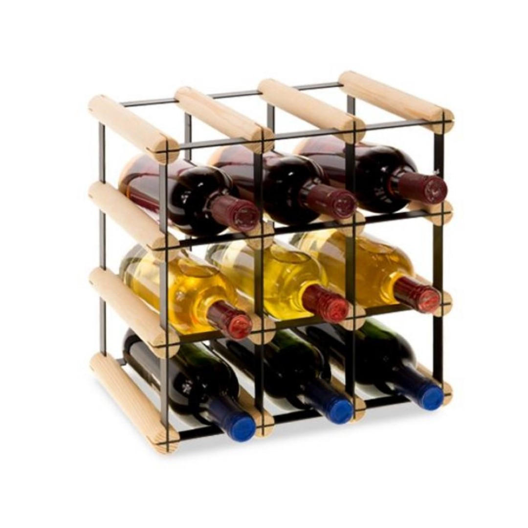 WEINREGAL Vinotega Mod Metal 32,5x32,5x24,5 cm 3x3 Flaschen Massives Kiefernholz Natur - Naturfarben, Holz (32.5/32.5/24.5cm) - PROREGAL