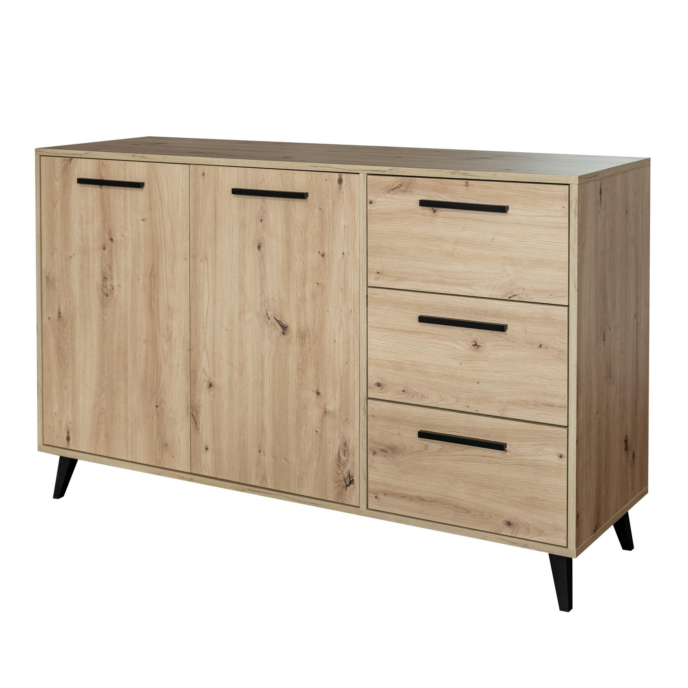 KOMMODE FIORA 140/86/41cm mit 3 Schubladen 2 Türen Eiche Artisan - Eiche Artisan, Holzwerkstoff (140/86/41cm) - MASSENO