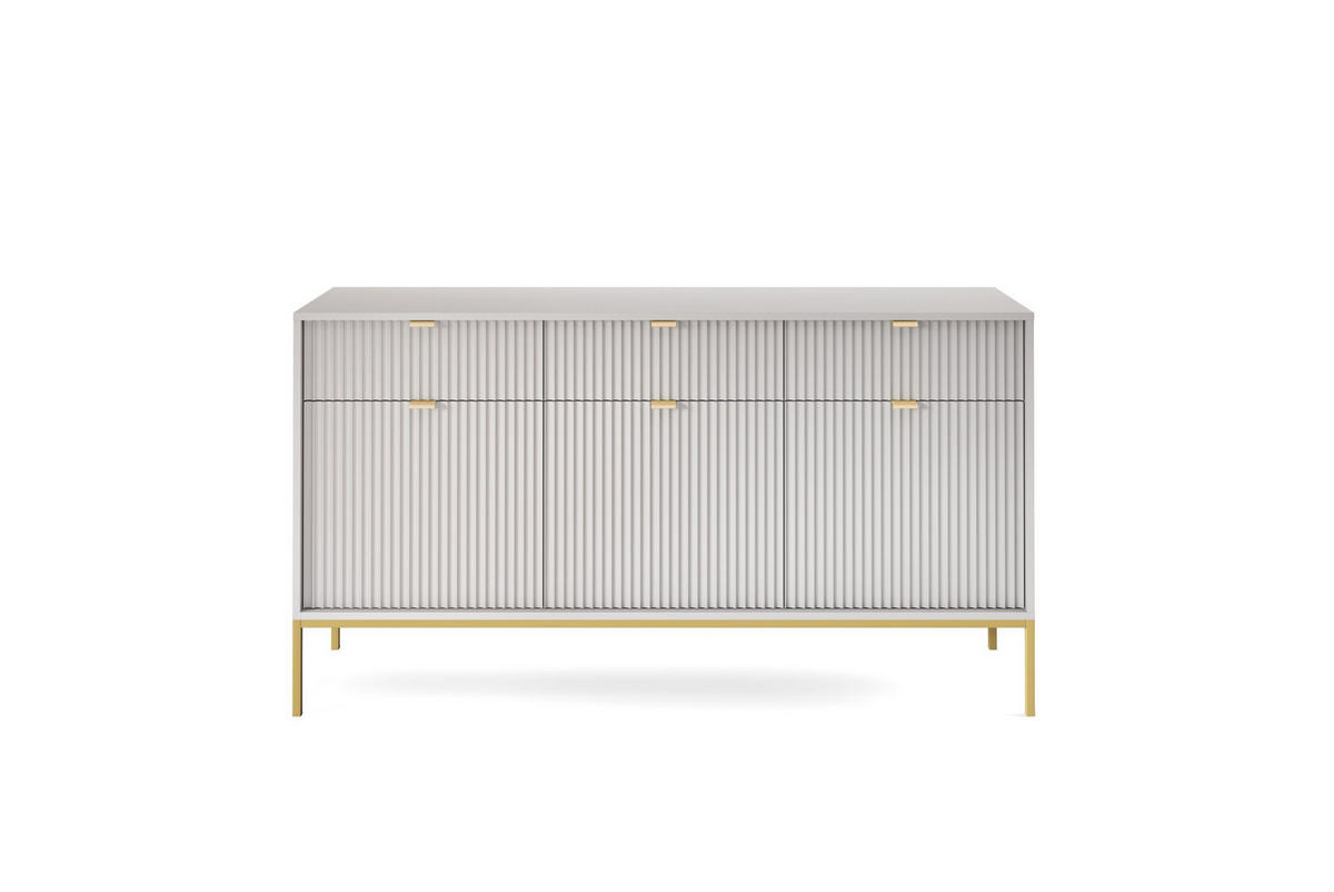 KOMMODE NOVA - KSZ154, Geriffelte Fronten, goldene Griffe 154x39x83 cm Grau - Goldfarben/Graphitfarben, Holzwerkstoff/Kunststoff (154/83/39cm) - DomoHome