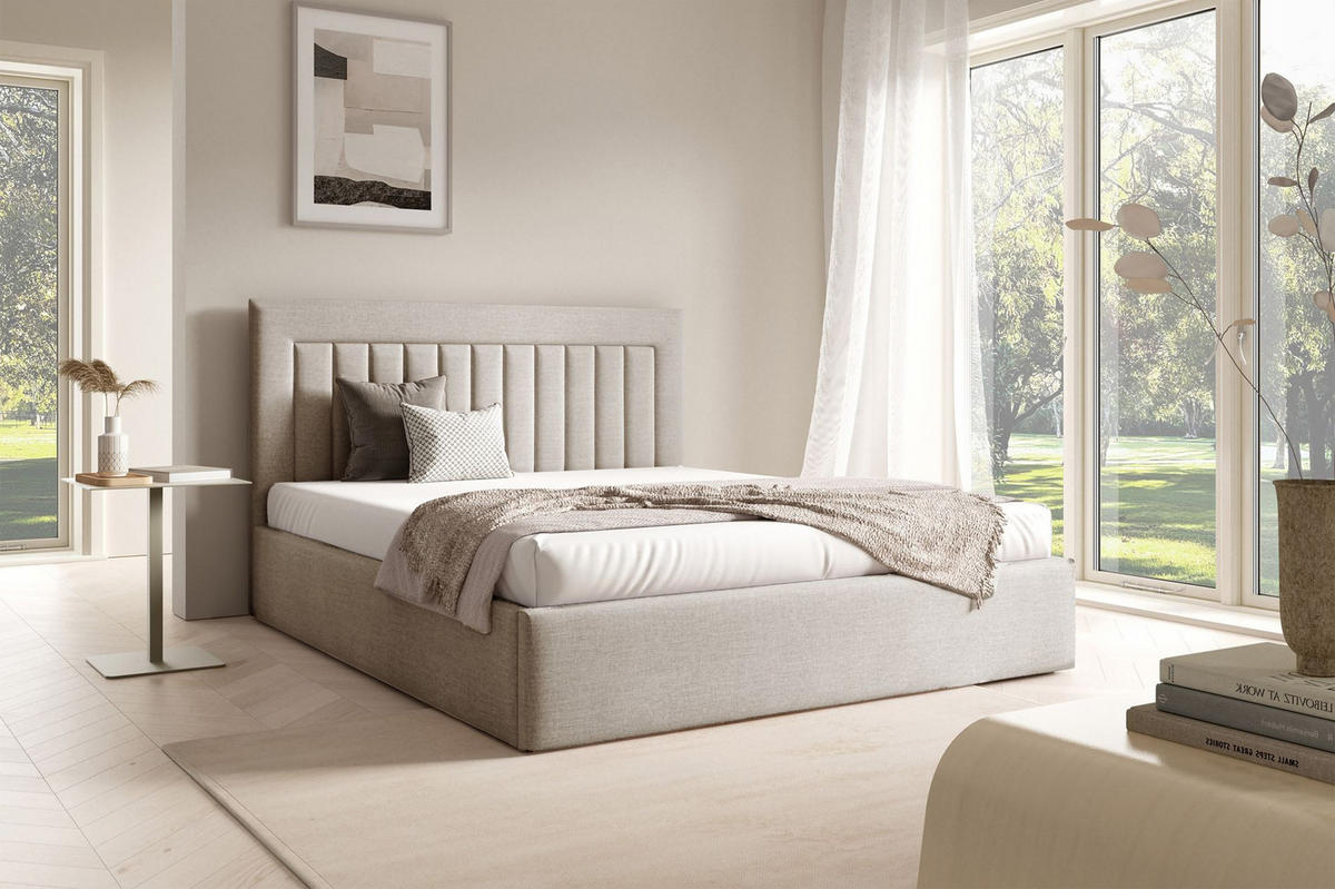 POLSTERBETT AVERIN Beige Samtbezug 140x200 - Beige, Textil (140/200cm) - Selsey