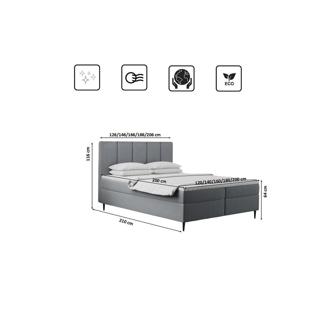 Thumbnail - Kaiser Möbel Boxbett, Hellgrau, Textil, H2, einzeln stellbar, 200x200 cm, Schlafzimmer, Betten, Boxspringbetten