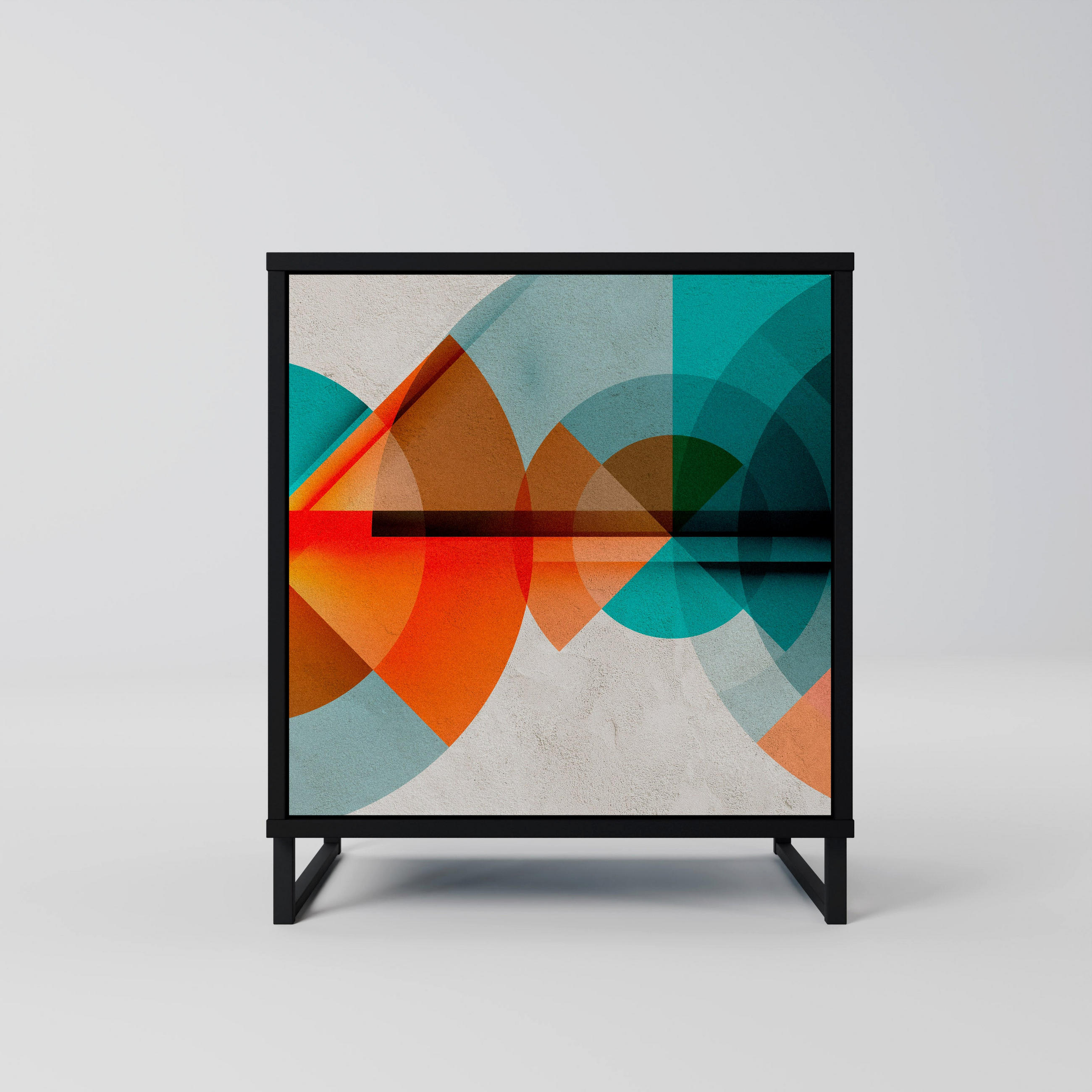 SIDEBOARD CIRCULAR RHAPSODY, Schwarz, 57,5x42x67,5 cm, Schwarze Metall-Rahmenfüße - Multicolor/Schwarz, Holzwerkstoff/Metall (57.5/67.5/42cm) - SpaceRebels