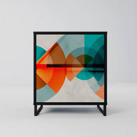 SIDEBOARD CIRCULAR RHAPSODY, Schwarz, 57,5x42x67,5 cm, Schwarze Metall-Rahmenfüße - Multicolor/Schwarz, Holzwerkstoff/Metall (57.5/67.5/42cm) - SpaceRebels