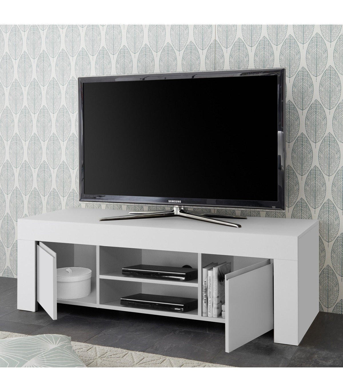 TV-MÖBEL mit 2 Türen L138 cm - Firenze - Weiß, Holzwerkstoff (42/44/138cm) - Calicosy