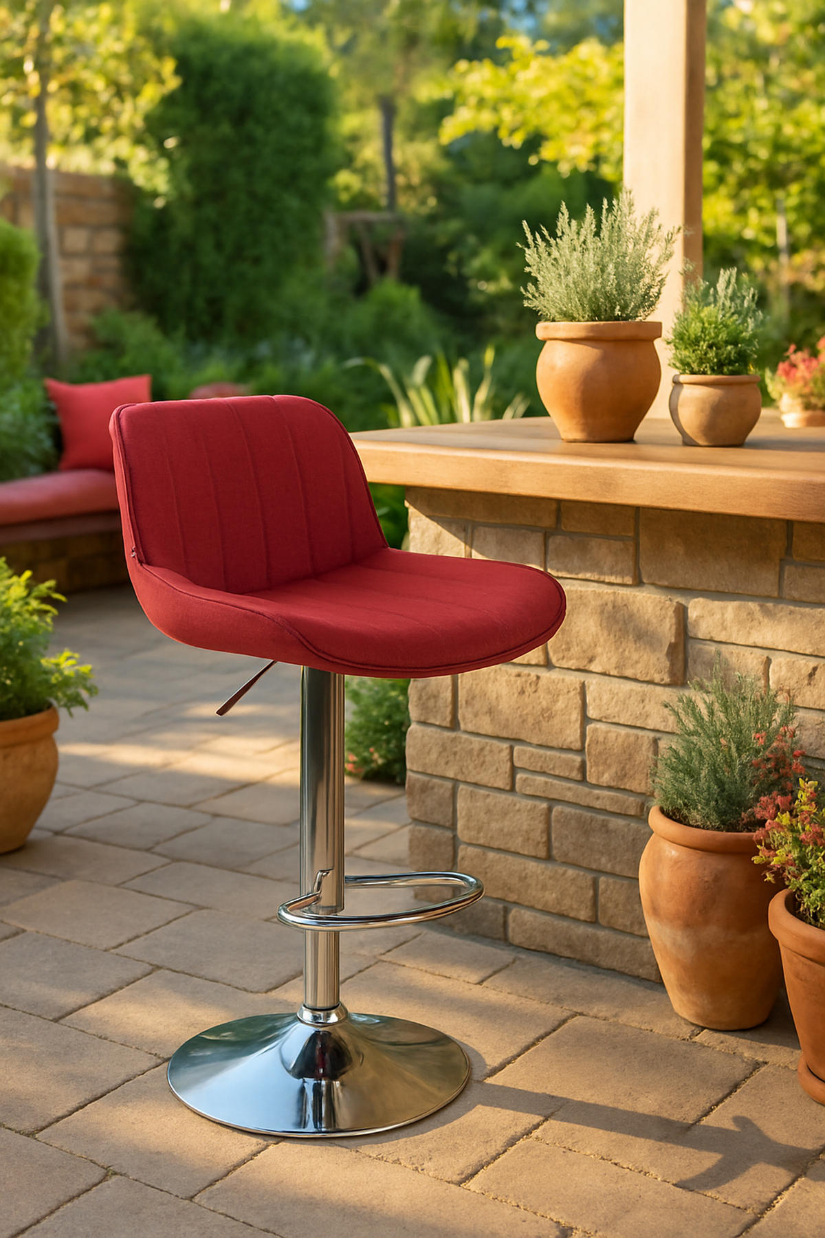 BARHOCKER 2er Set Lentos Stoff chrom rot - Chromfarben/Rot, Textil/Metall (50/108/50cm) - TPFLiving