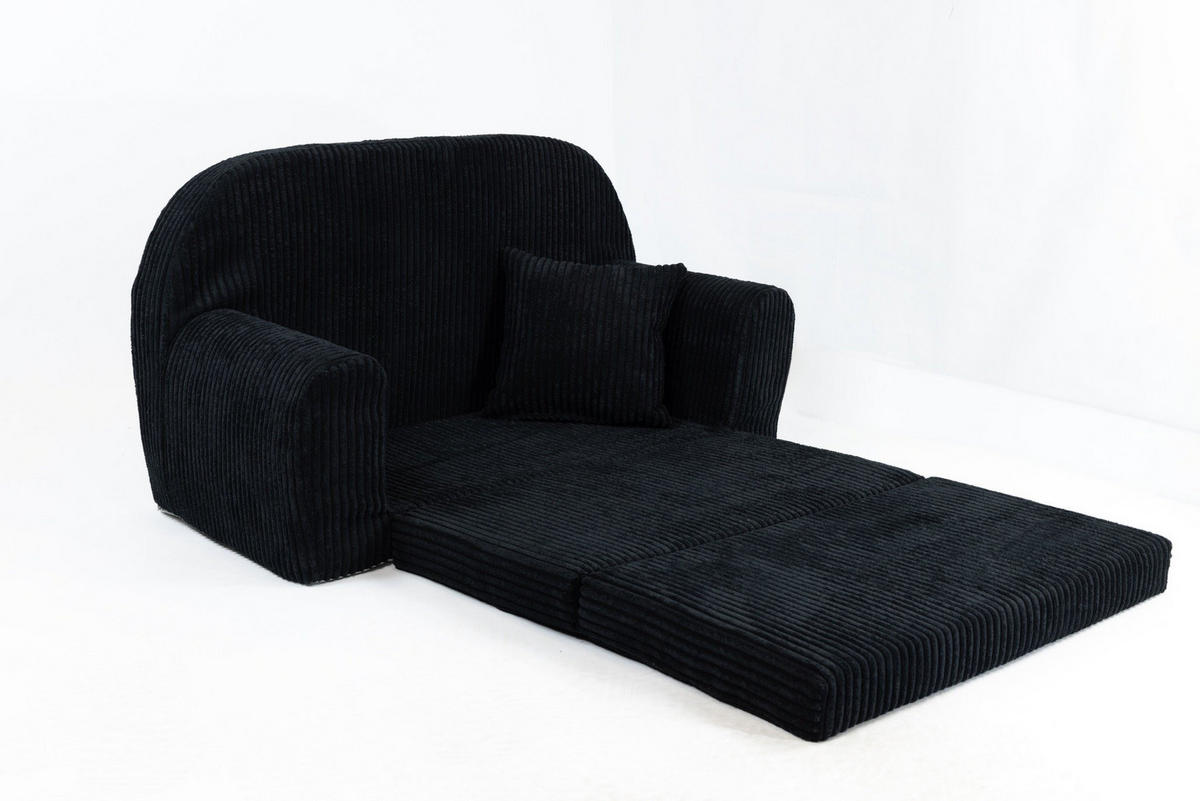 KINDERSOFA MINI aus Kuschel-Cord in Schwarz - Schwarz, Textil (78/45/40cm) - Fortisline