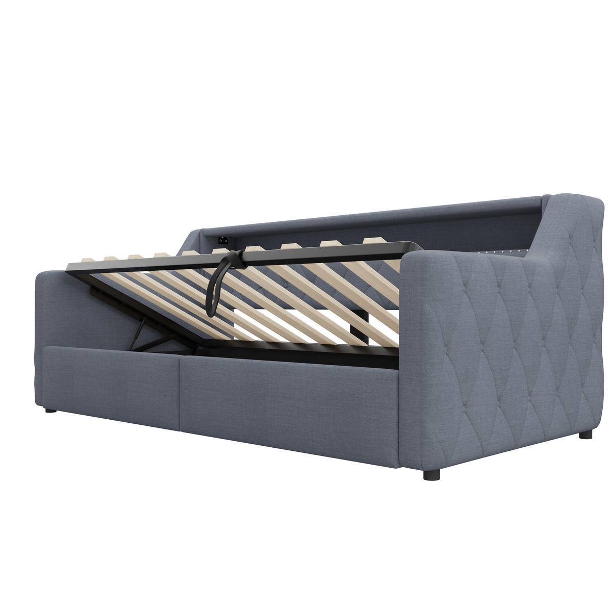 TAGESBETT 90/200 cm mit LED und Hydraulik-Stauraum, DE-42017, in Grau - Grau, Holzwerkstoff (90/200cm) - ComfortXL