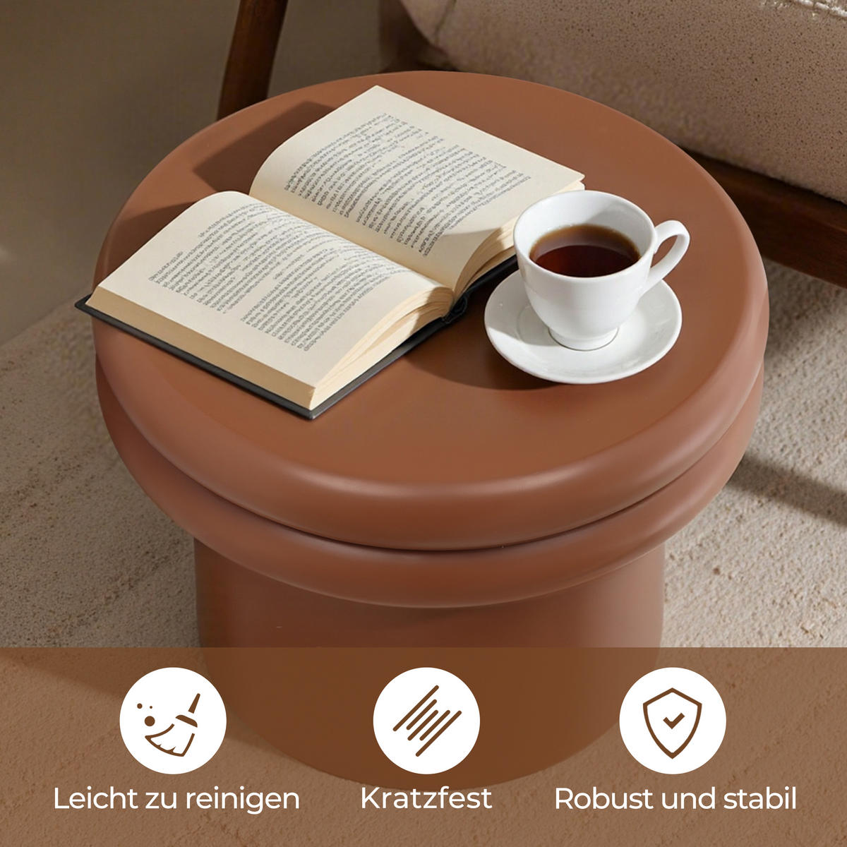 BEISTELLTISCH Rund, Braun mit Doppelplatte | Ø40 x H30 cm - Braun, Holzwerkstoff (40/40/30cm) - Hometopia