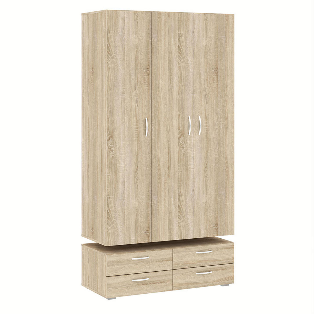 KLEIDERSCHRANK Basic Eiche Sonoma 110,7 / 52 / 214 cm - Silberfarben/Sonoma Eiche, Holz/Holzwerkstoff (110.7/214/52cm) - Feldmann-Wohnen