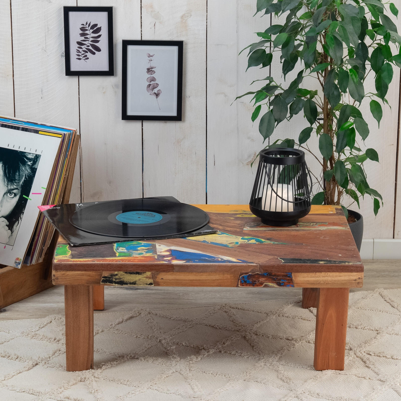 BEISTELLTISCH Mix Recyclingholz massiv natur-bunt - Naturfarben, Holz (45/61/23cm) - CREEDWOOD