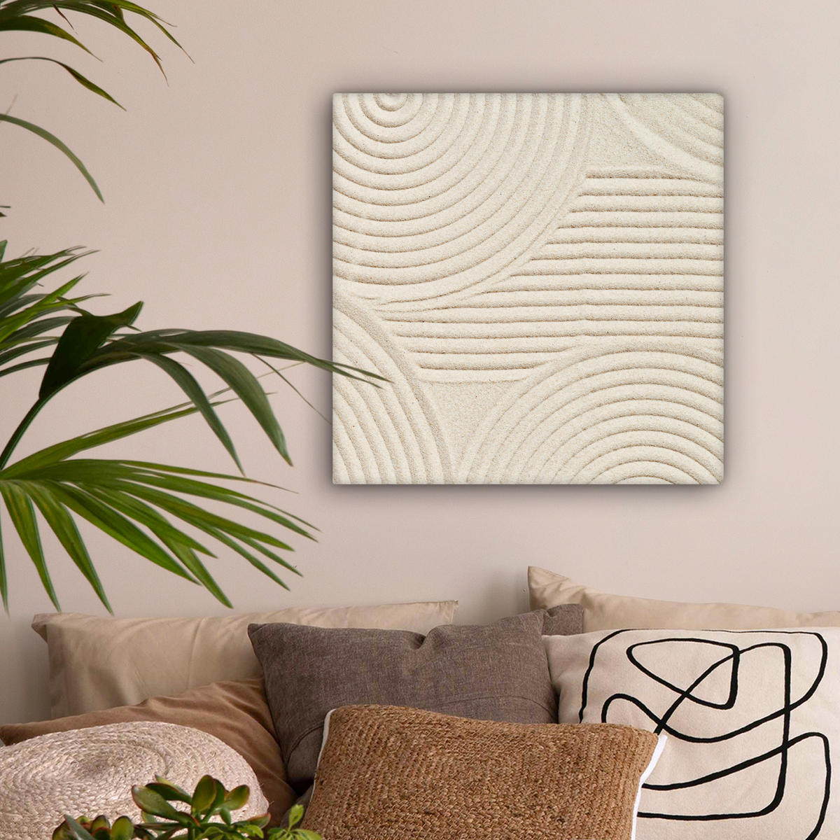 LEINWANDBILD Muster - Abstrakt - Weiß Wandbild Wohnzimmer 50x50 cm - Beige, Textil (50/50cm) - MuchoWow