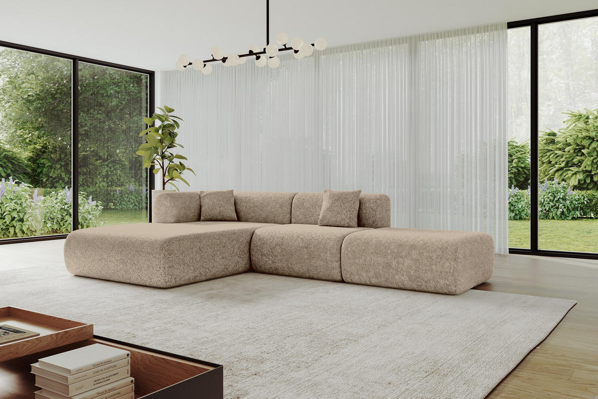 ECKSOFA Ottomane Links OVLY-L 289x176x71 Braun Chenille - Cognac/Schwarz, Holzwerkstoff/Kunststoff (176/289cm) - ALTDECOR