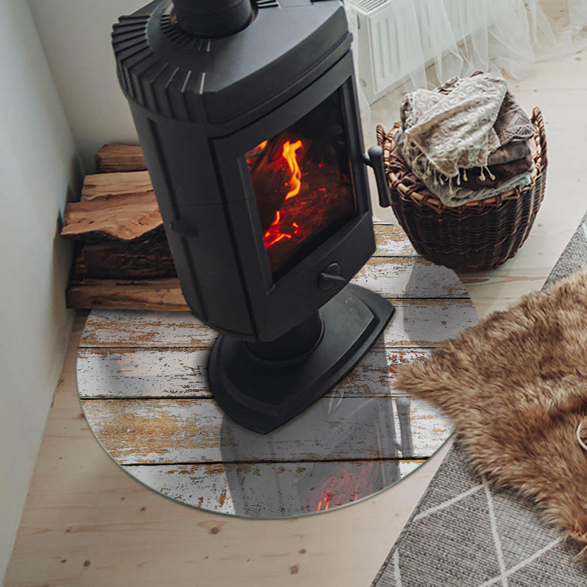 GLASPLATTE für Kamin Ø 70 cm Weiß - Weiß, Glas (70/70/0.4cm) - ArtPrintCave