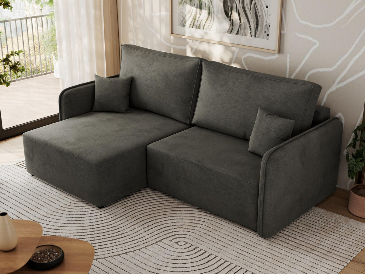 ECKSCHLAFSOFA MESTO L Dunkelgrau Velvet - links - Dunkelgrau/Schwarz, Kunststoff/Textil (227/147cm) - MKS