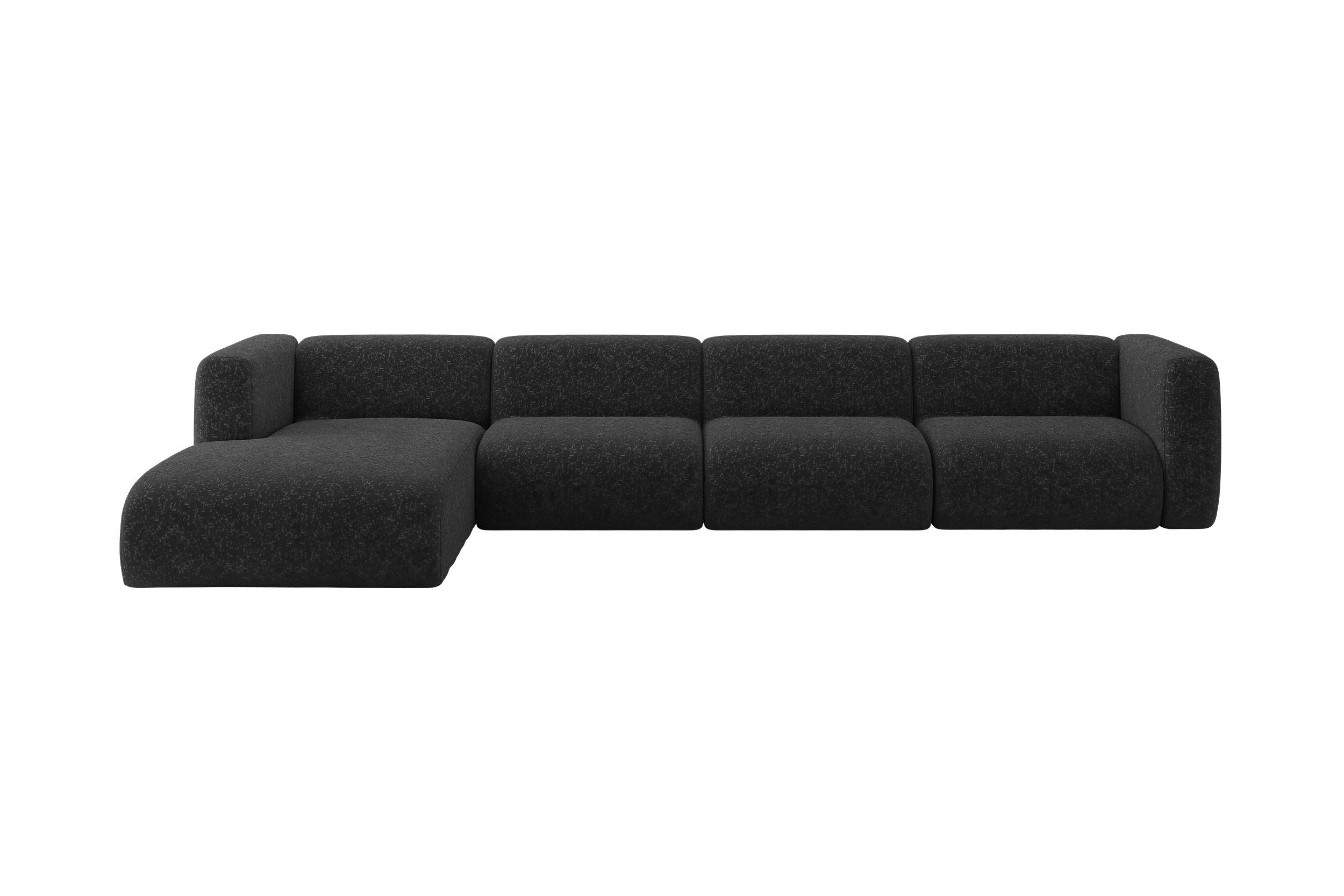 ECKSOFA Ottomane Links MIRA-L3 409x179x70 Schwarz Velours - Schwarz, Holzwerkstoff/Kunststoff (409/179cm) - ALTDECOR
