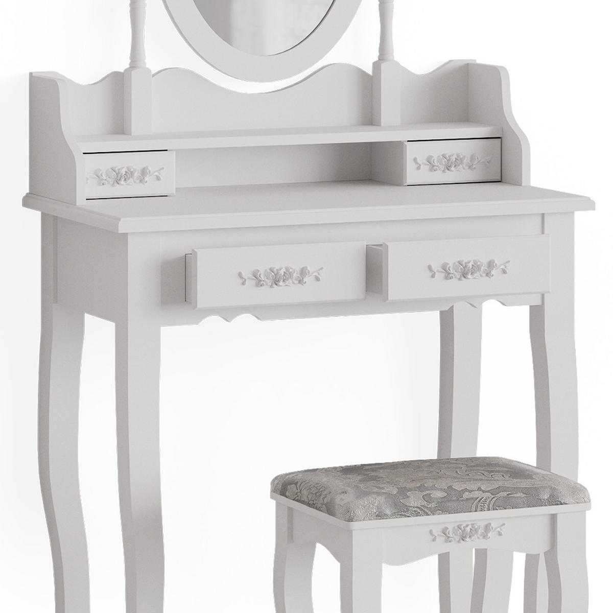 SCHMINKTISCH Meghan Weiß 75 cm mit Hocker - Weiß, Holzwerkstoff (75/146.5/40cm) - Vicco