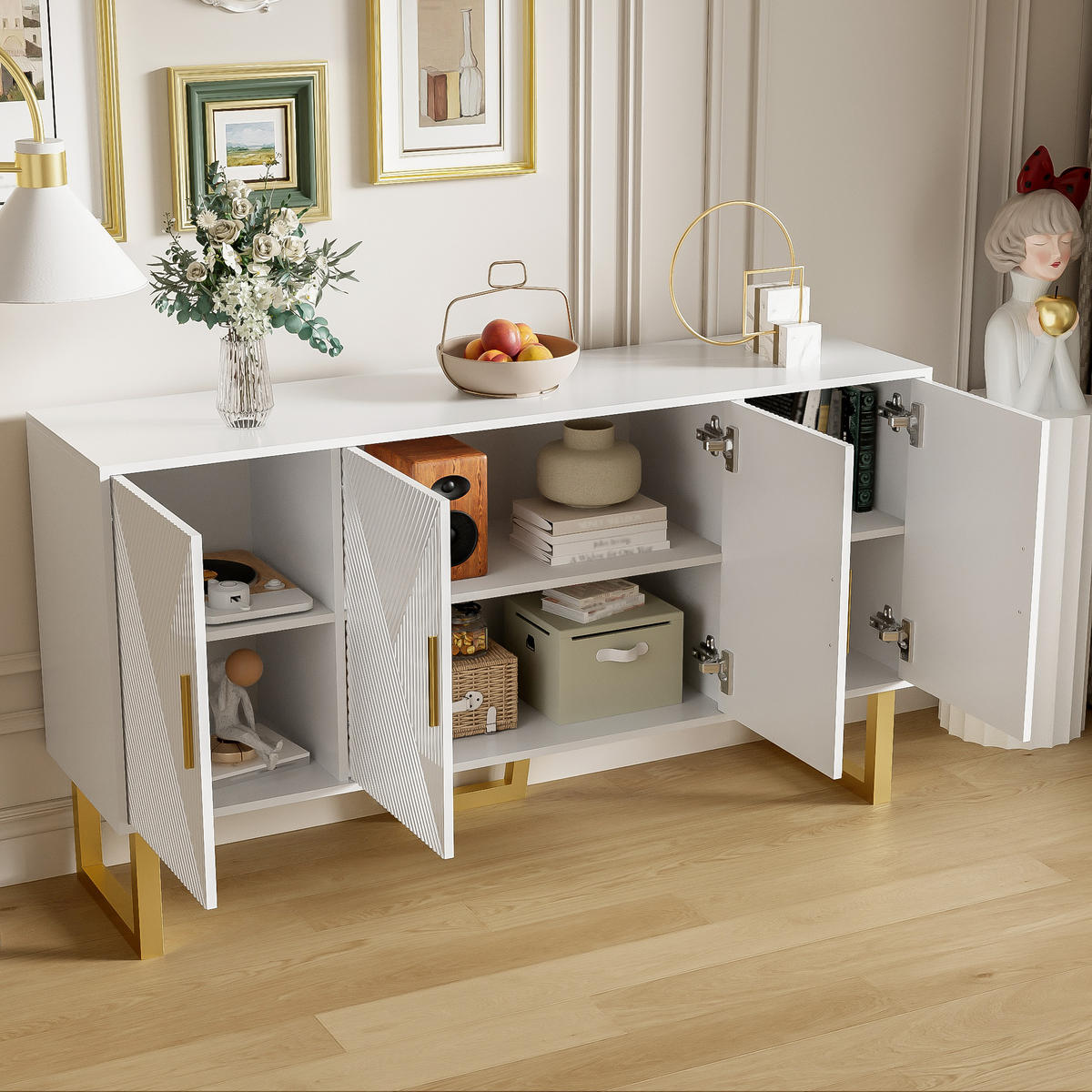 SIDEBOARD 150/40/82 cm Weiß aus MDF mit 4 Türen - Weiß, Holzwerkstoff (150/82/40cm) - OKWISH
