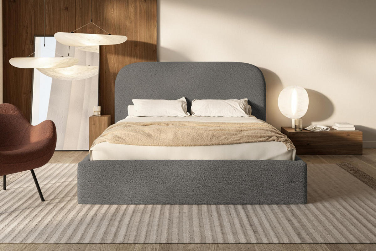 BETT 90x200 - Polsterbett mit Bettkasten und Metallrahmen - Modern Betten - Kuscheliger Catch-Me-Stoff - Kollektion Verona - Grau - Grau, Holz/Textil (90/200cm) - Alpi-Möbel