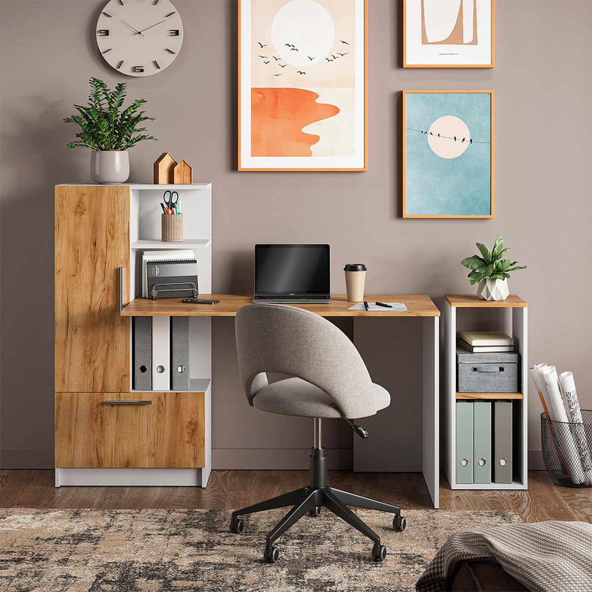 PÍSACÍ STÔL Tomy, biely/Dub Goldkraft, 150 x 59 cm Sada 2 ks - biela/dub medový, kompozitné drevo (59/150/120cm) - Vicco