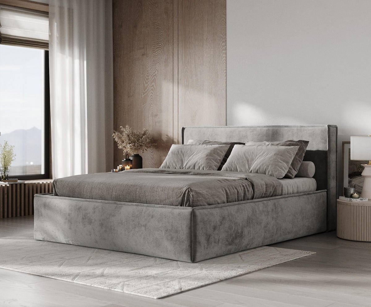 POLSTERBETT Sato mit Stauraum 140/200 cm Stahl im Terra NW Stoff - Dunkelgrau/Schwarz, Holz/Holzwerkstoff (140/200cm) - AltaBeds