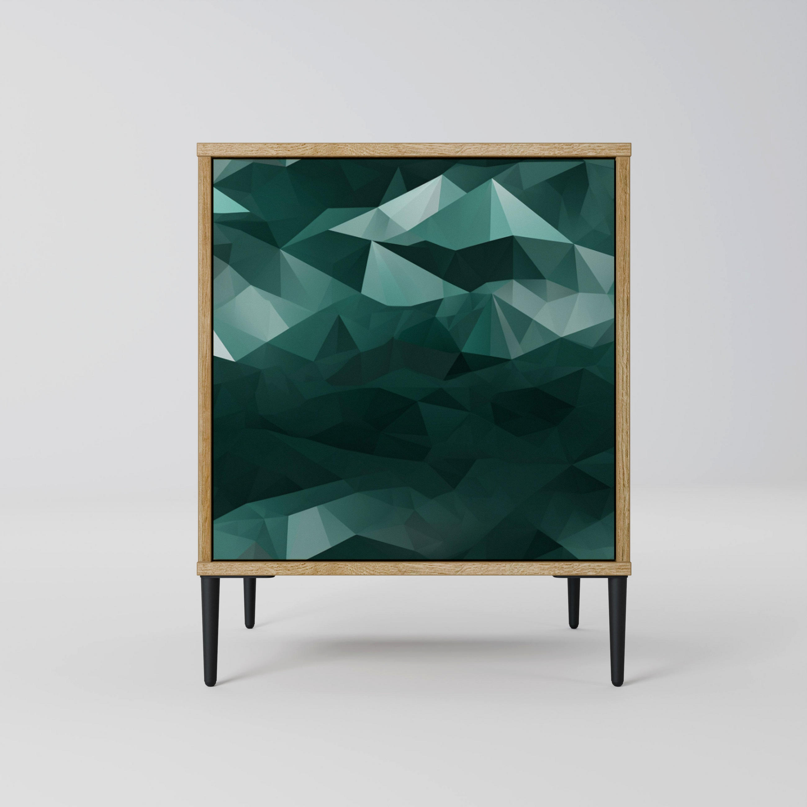 SIDEBOARD POLYGONAL FLOATING, Eichefarben, 57,5x42x72,5 cm, Schwarze Metallfüße - Eichefarben/Multicolor, Holzwerkstoff/Metall (57.5/72.5/42cm) - SpaceRebels