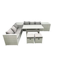 GARTENMÖBEL SET mit Esstisch,2 Hockern,2 Beistelltischen Polyrattan Hellgrau 8-Sitzer - Hellgrau/Grau, Glas/Kunststoff - Fimous