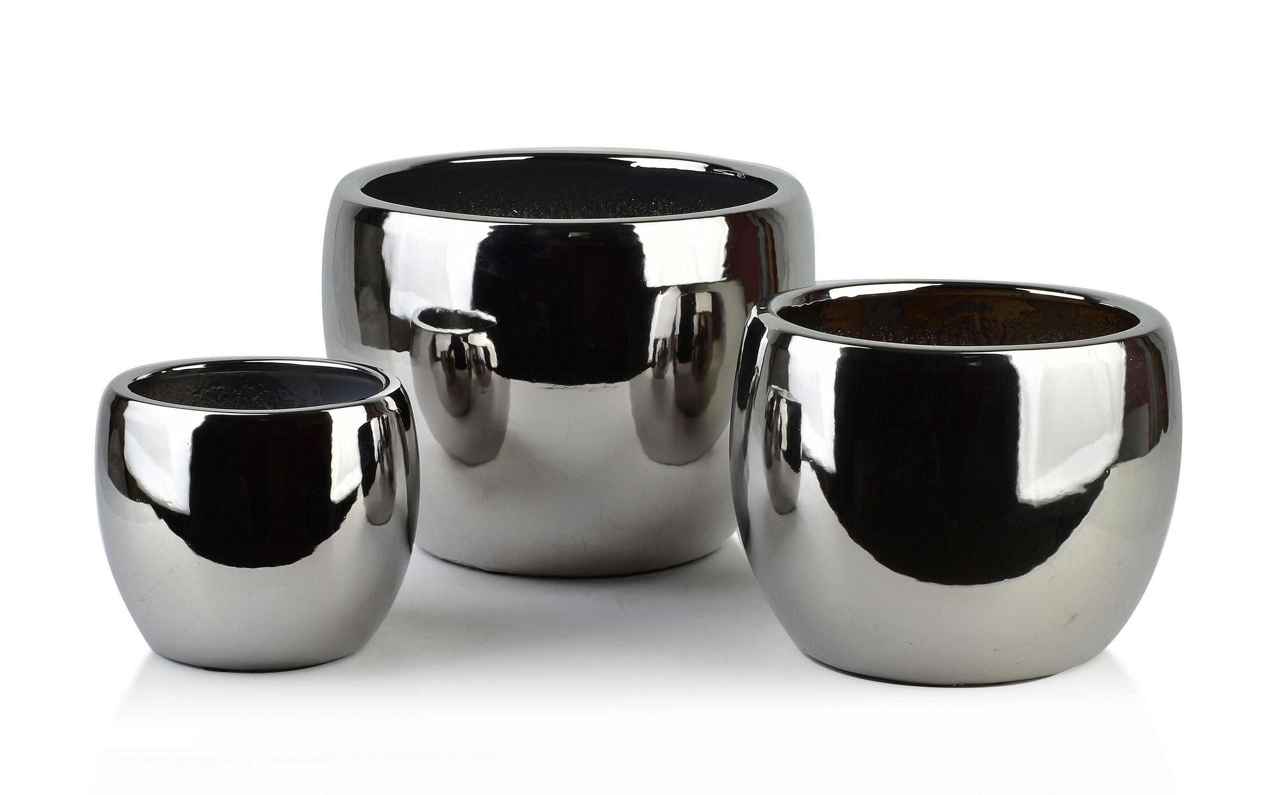 BLUMENTOPF Neva 3er Set Silber 37/37/29 cm Keramik - Silberfarben, Keramik (37/29/37cm) - Mondex