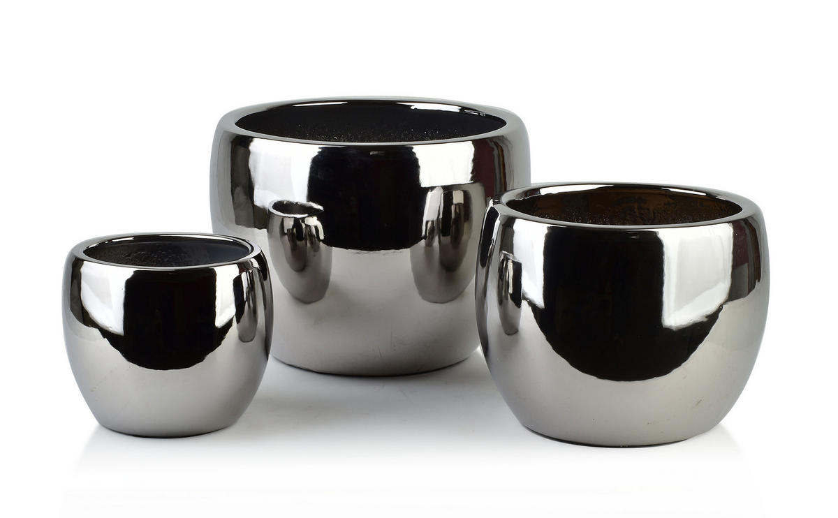 BLUMENTOPF Neva 3er Set Silber 37/37/29 cm Keramik - Silberfarben, Keramik (37/29/37cm) - Mondex